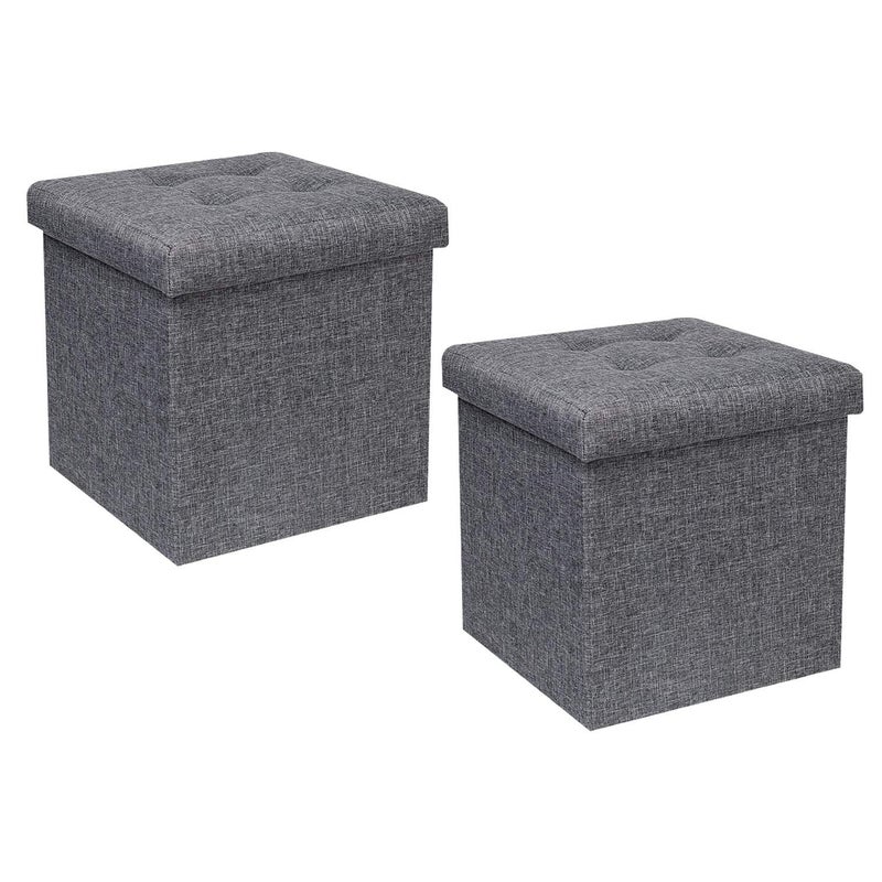 B FSOBEIIALEO Storage Ottoman Cube, Storage Chest Folding Foot Rest Seat, Linen Grey 12.6"X12.6"X12.6" (2 Pack) - Image 1